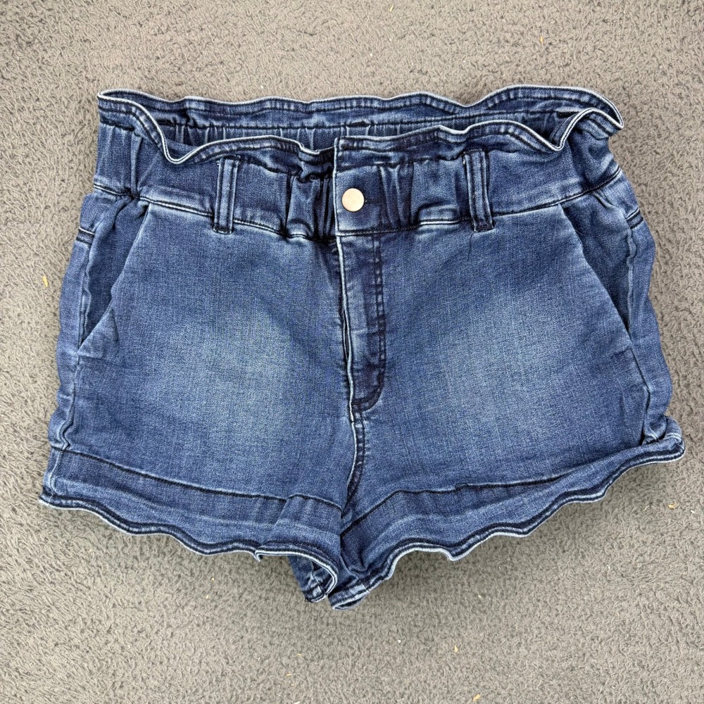 Versona Modern 8 Womens Dark Wash Paperbag Waist Denim Shorts Blue High Rise